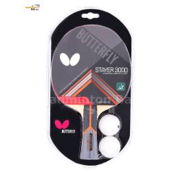 Butterfly Stayer 3000 Shakehand FL Table Tennis Racket with Rubber and 2 Balls